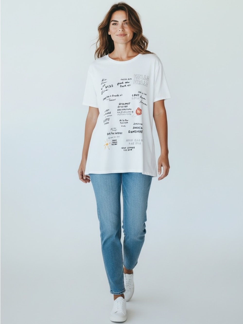 Michael Stars Daydreamer Word Art Tee White Relaxed Fit Script Graphic T-Shirt M